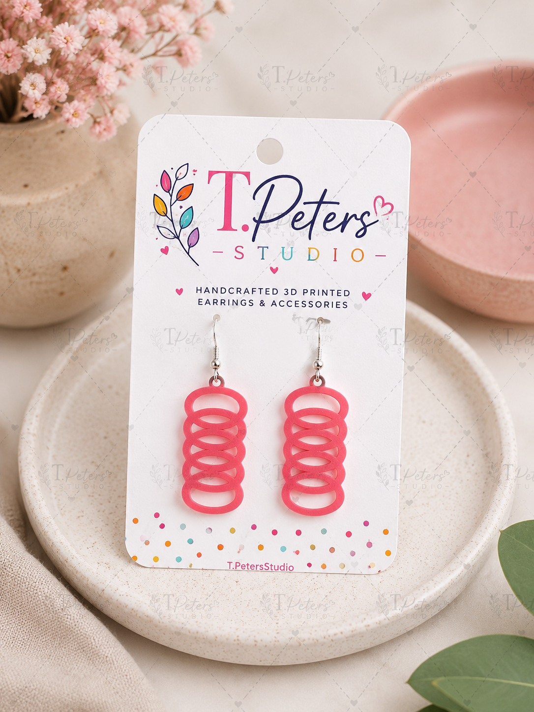 Spiral Dangle Earrings | Lightweight 3D Printed Statement Earrings | Handmade by T. Peters Studio