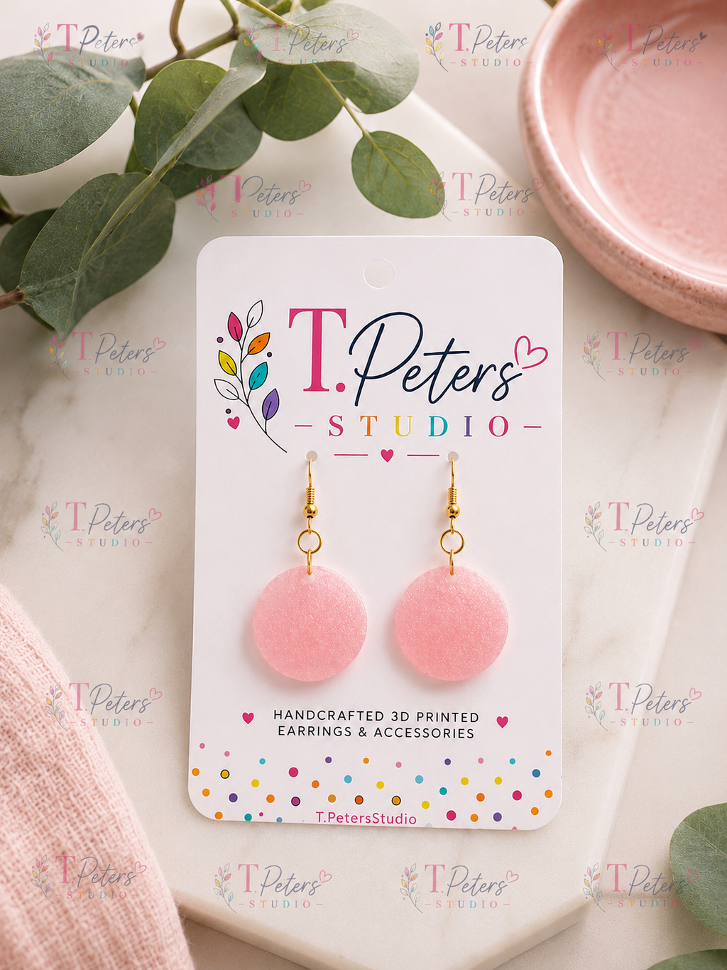 Blush Pink Shimmer Circle Dangle Earrings | Lightweight